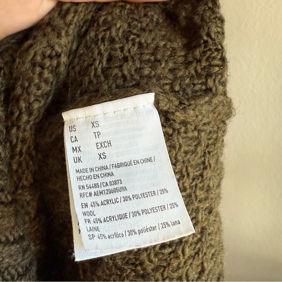 American Eagle Sweater Dress Dark Green Cable Knit Turtleneck Wool Blend XS - Picture 7 of 11
